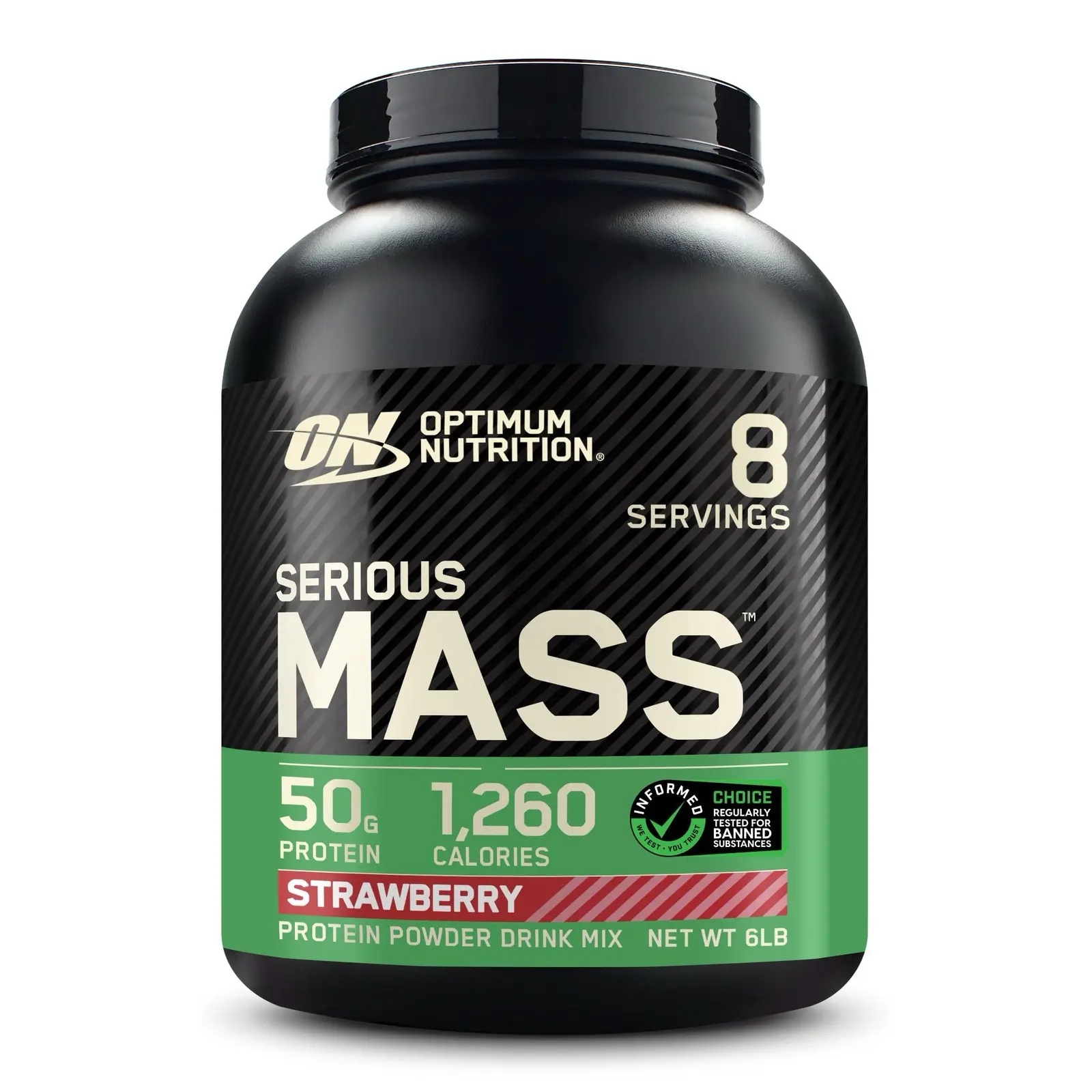 OPTIMUM NUTRITION Serious Mass High-Calorie Mass Gainer Protein Powder - Strawberry Flavor, 6 lb (2.72 kg), Vitamin & Gelatin-Infused Adult Edible Supplement for Fitness Dietary Support, Energy & Glutamine
