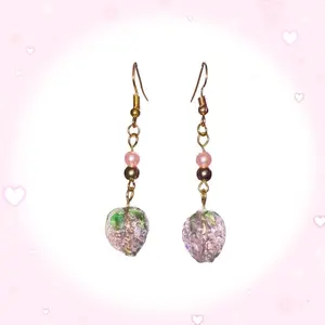Handmade Strawberry Earrings! Pink & Gold Beading