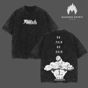 Jack Hanma "No Pain No Gain" Gym Shirt, Baki Anime Oversized Muscle Fit Tee, Acid Washed Cotton Workout Top, Double Printed Streetwear T-Shirt, Anime Gymwear for Otaku & Fighters