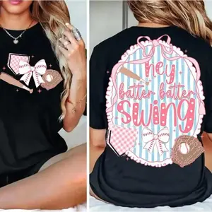 Preppy Baseball Bow Glitter Tee – "Hey Batter Batter" Game Day Shirt, Coquette Girly Sport Top