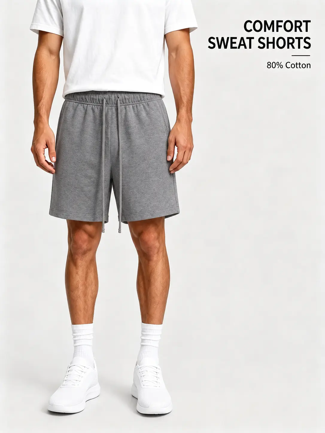 Adjustable Drawstring Soft Cotton Fabric Side Pockets Clean Finish Hem Men's Comfortable Shorts