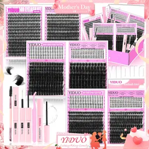 1440Pcs 8 Styles Eyelash Kit, Diy Eyelash Clusters 40D/60D/80D/100D/200D/300D/Spiky/Bottom Volume Lash Extension Kit With Lash Bond and Seal, Lash Remover, Lash Tweezers, Eyelash Brush Valentine's Gift Everyday Beauty Needs