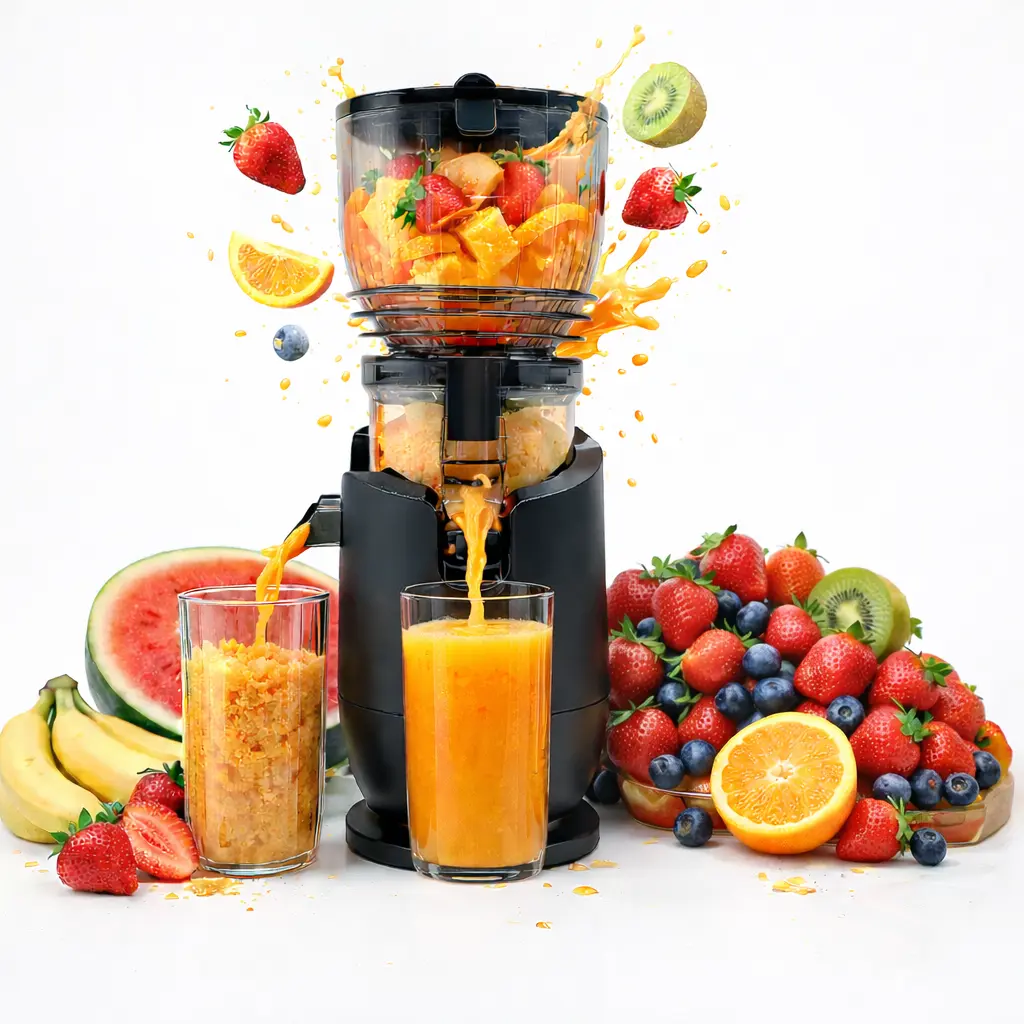 Boyuevi Cold Press Masticating Juicer Machine - 5.8” Large Chute, 300W Power, High Juice Yield, Easy Clean, BPA-Free, Pulp Separation, ABS Build, Whole Apples Fit, Frozen Fruit Ok for Fruits & Vegetables (Kitchen Appliance)