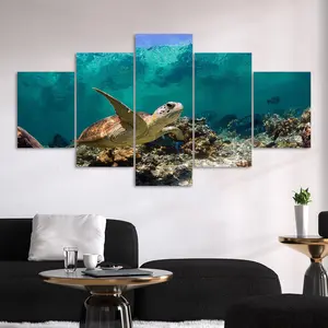 Sea Turtle Pattern Canvas Unframed Painting, 5 Counts/set Underwater World Wall Art, Wall Decor for Home Living Room Bedroom Office, Ornaments