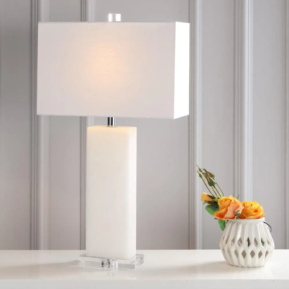 JONATHAN Y Classic Alabaster LED Table Lamp - Home Decor Indoor Lighting with 60" Silk Cord, AC Power Supply, Standard USA 2-Prong Plug for Bedroom, Living Room