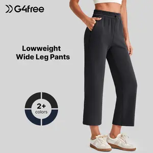 G4Free Smoofit Modal Soft Women Wide Leg Capris Pants Adjustable Shockcord High Waist Casual Cropped Sweatpants with Pockets