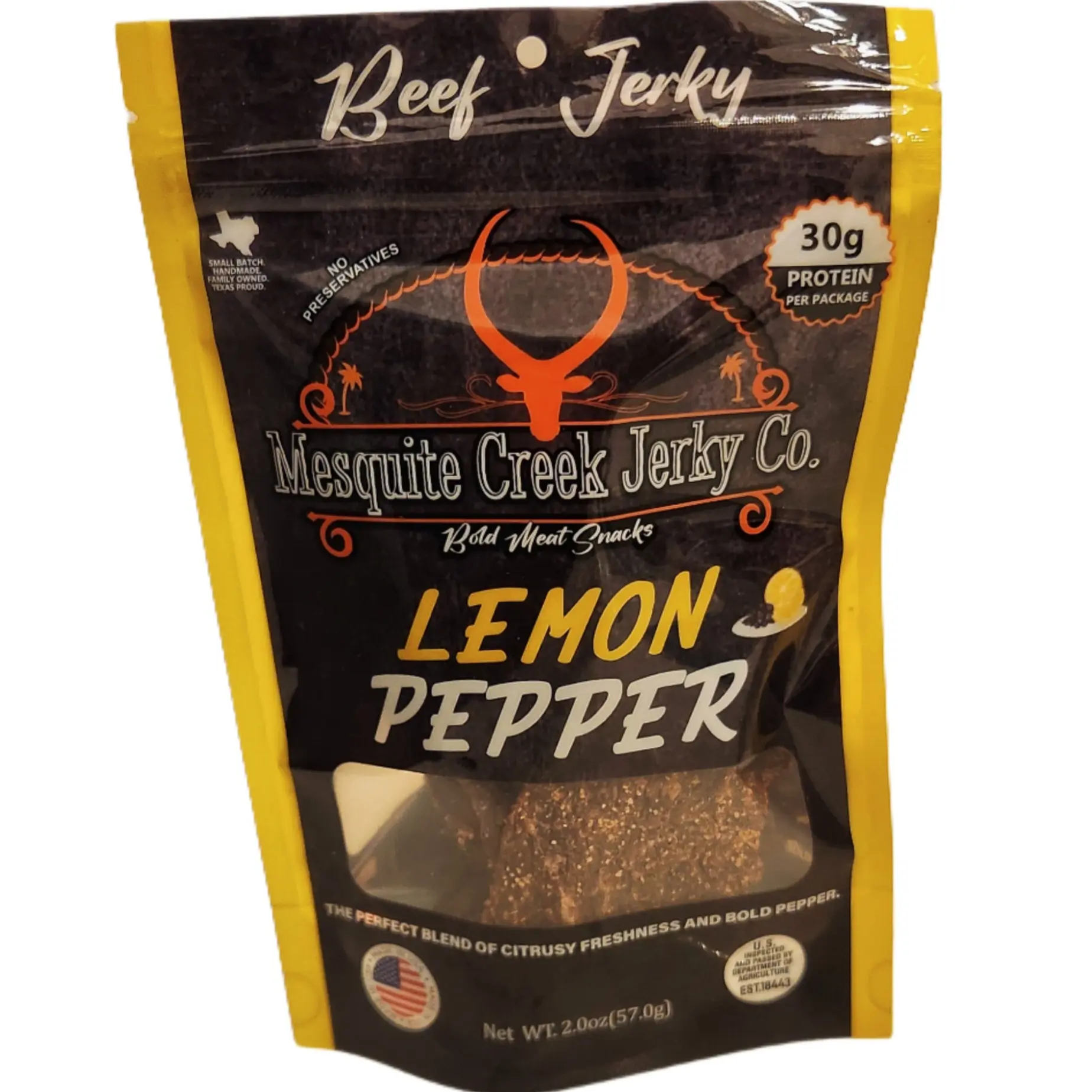 Mesquite Creek Jerky Co. Lemon Pepper Beef Jerky - 30g Protein Per Package, Citrusy Freshness & Bold Pepper Flavor, 2.0oz