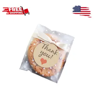 Self Adhesive Cookie Bags, White Polka Dot (3.9''x3.9'', 100 Pcs)