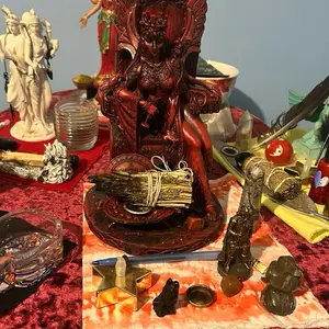 Maeve and Odin Altar for Spiritual workings with Detailed Carving and Sage Bundle for Rituals