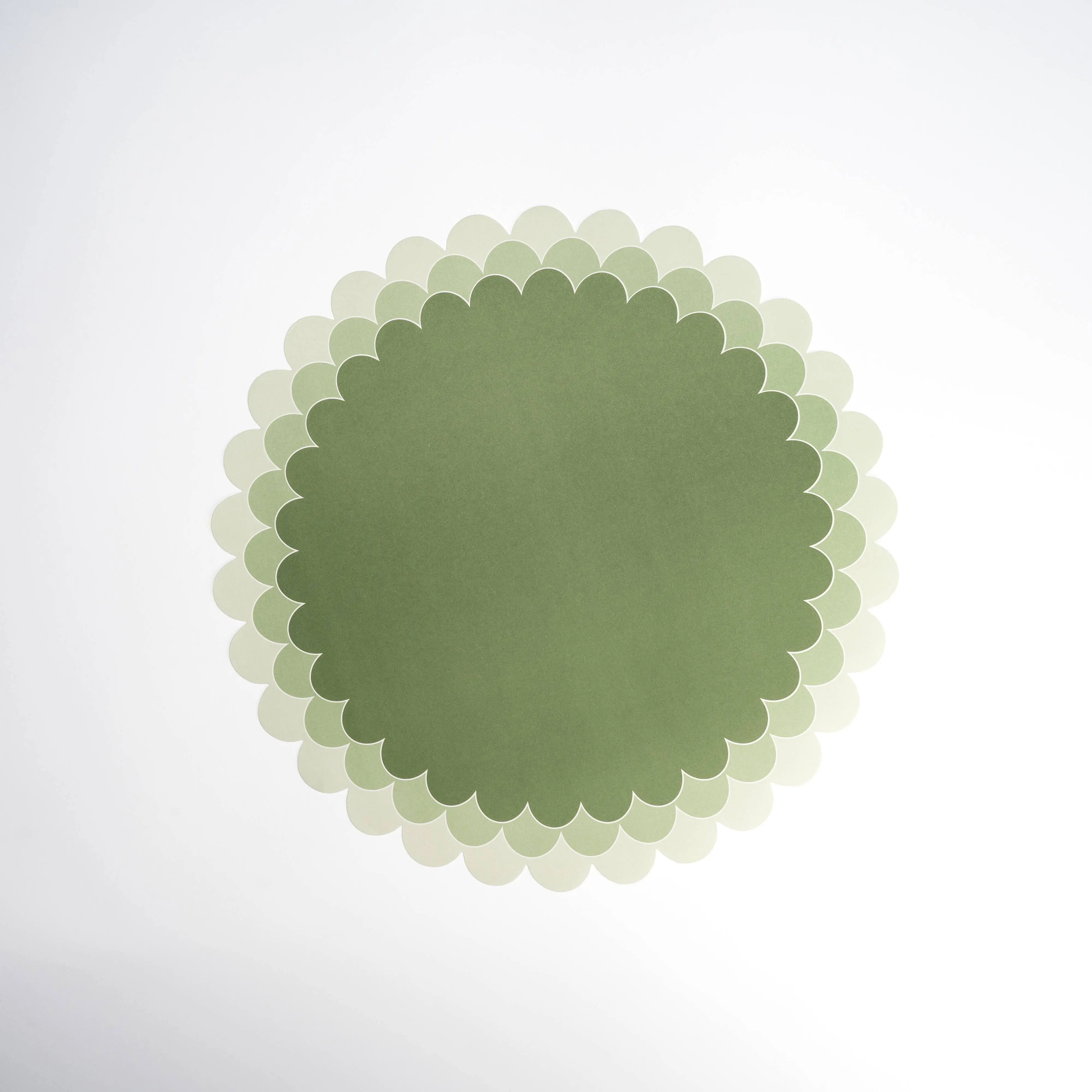 Sage Green Ombre Scallop Paper Placemats - 12 Pack - Tableware Decoration - Table Top Party Use - Coasters Set