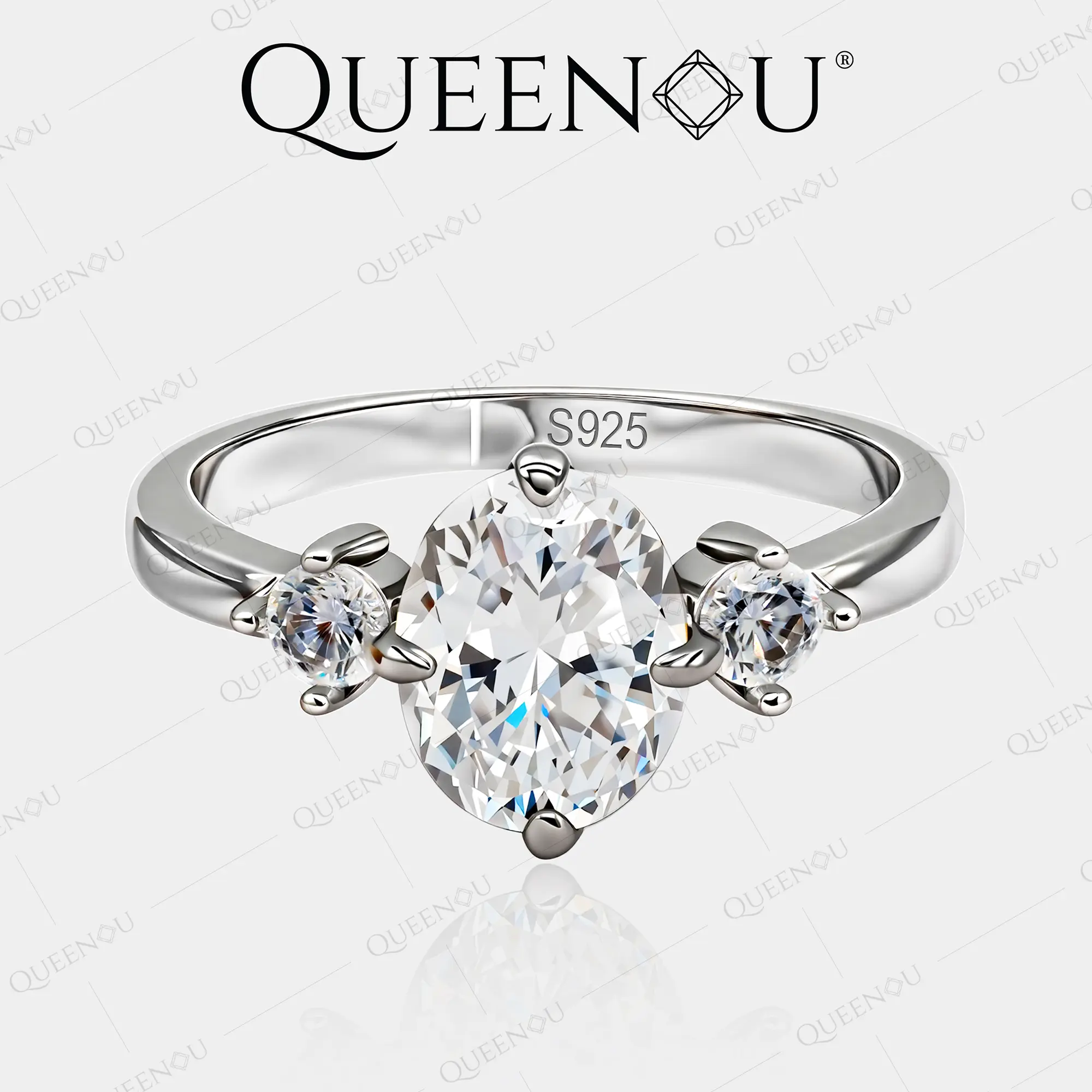【939】QUEENOU Elegant 2CT 7*9mm Oval Cubic Zirconia Ring