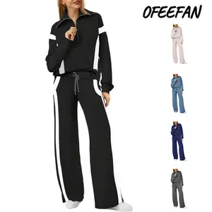 OFEEFAN Lounge Sets For Women 2025 Half Zip Sweatshirt And Wide Leg Sweatpant 2 Piece Outfits Sweatsuit Tracksuit Fashion Enthusiast  Casual Outing