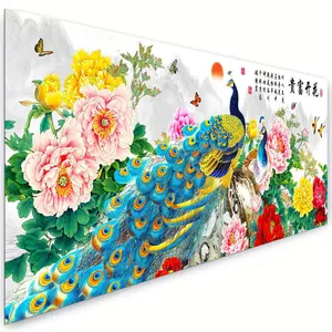 Chinese Style Large Diamond Painting Kits for Adults,5D Peacock Diamond Art Kits,Special Diamond Art Mosaic Kits,Peony Flowers,AB Diamond Art,DIY handicrafts,Home Decor 39.37x15.7inch