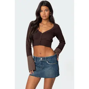 Color Block Flared Sleeve Cardigan