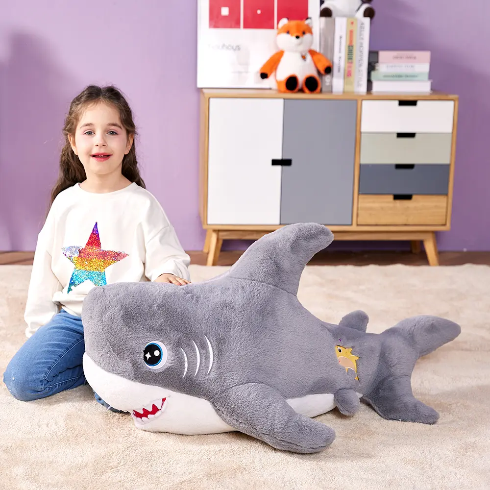 IKASA Large Shark Stuffed Animal Plush Toy,39" Giant Shark Cute Jumbo Soft Toys,Huge Big Size Fluffy Plushy Fat Oversized Plushie,Gifts for Kids