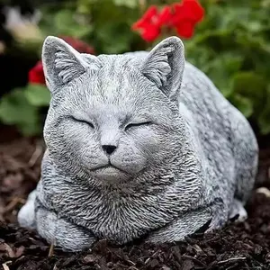 Resin Lying Cat Statue for Garden Decoration, Realistic Indoor, Outdoor and Tabletop Pet Memorial Gift, Non-Electric Sculpture, Garden Sculptures Statues