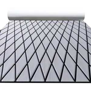 Boat Flooring EVA Foam Boat Decking Marine Mat Non-Slip Self-Adhesive Flooring Sheet for Motorboat Kayak Surfboard Garden Swimming Pools, 94.5''x 15.7'', Grey with Black Lines