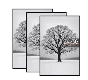 24x36 Black Picture Frame Set of 3, Gallery Wall Poster Frames, Large Wall Decor Frame for Posters, Photos, Artwork, Horizontal & Vertical Display