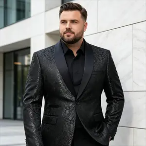 Big & Tall Jacquard Tuxedo 2-Piece Set + Free Bow Tie, For Formal Events