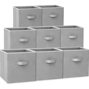 11 Inch Heavy Duty Fabric Closet Storage Cubes for Shelves, Cube Organizer - 8 Pack Collapsible Decorative Storage Bins Baskets for Organizing Clothes Blankets Toys (Grey)