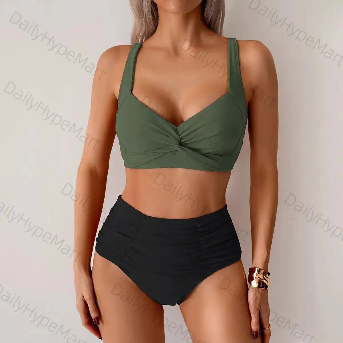 Lower black and upper army green