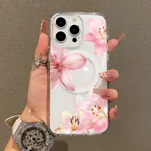 Lilies flower Transparent Phone Case for iPhone 17 Air 16 Pro Max 15 Plus 14 Pro 13 12 11 Pro Max Smartphone Magnetic Wireless Charging Compatible Protective MagSafe Support Shockproof Co