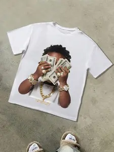 Men's Regular Fit Money & Casual Letters Print Round Neck Tee, Casual Short Sleeve Crew Neck T-Shirt for Summer, Fashion Men's Top for Daily Wear, Tropical, Casual Style Tee, Casual Summer Clothing