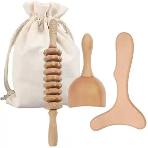 3 in 1 Wood Massage Tool Kit, 3 Counts/set Lymphatic Drainage Roller, Body Lymphatic Drainage Massager, Body Sculpting Tool for Muscle Relaxation At Home, Body Care Tool
