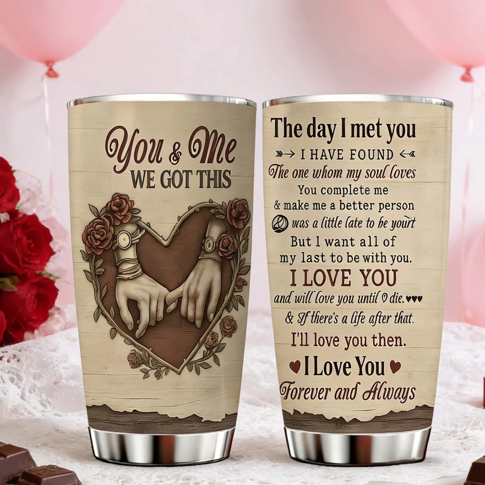 AuraCup 1pc 20oz tumbler with lid and straw, “You & Me We Got This” couple quote design, stainless steel hot cold insulated travel mug, coffee cups tea set, Vacuum Insulated Cup, Insulated Travel Drinkware, Christmas Valentine