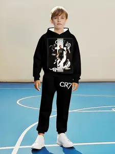 Boys' Cr7 Jeep Hoodie Set, Spring & Fall Casual Fitted Sweatshirt, Perfect Gift for Football Fans, Fashionable Regular Length Top, Hoodies