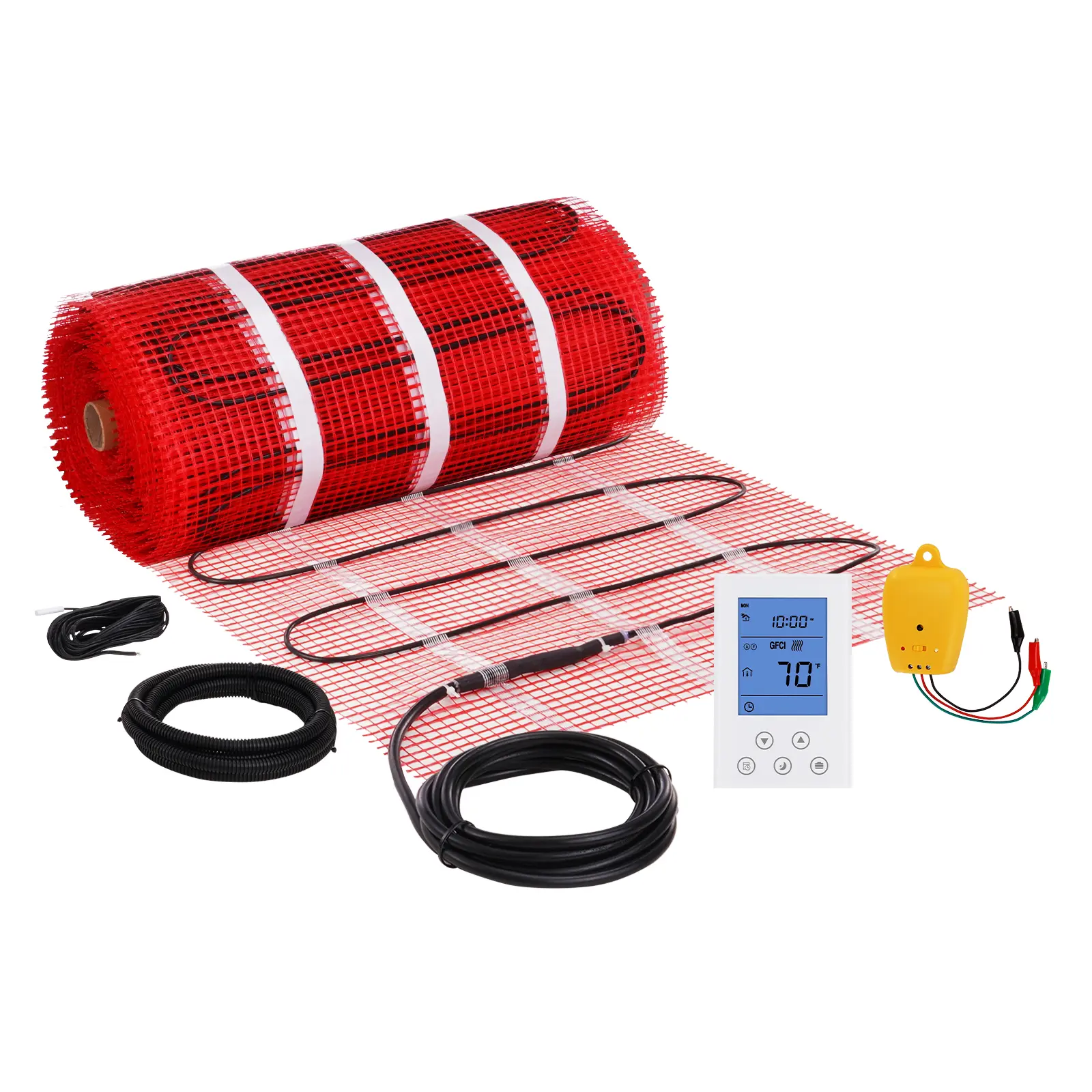 【Summerfinds】VEVOR Floor Heating Mat,100Sq.ft. 14℉-113℉ Electric Radiant Floor Heated Warm System with Digital Floor Sensing Thermostat, 110-120V Includes Installation Monitor, Adhesive Back for Easy Installation
