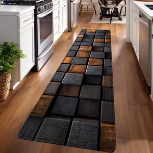 1PC， Brown and Black Three - Dimensional Cubes Arrangement Patterned strip rugs, home décor, bathroom mats, entryway mats, bathroom non-slip mats, indoor entrance rugs, bedroom bedside mats, kitchen mats, hallway rugs, flannel sponge rugs