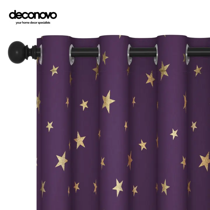 Deconovo Blackout Curtains 2 panels, Gold Star Foil Print Blackout Curtains Room Darkening Thermal Insulated Sun Blocking Grommet Curtains