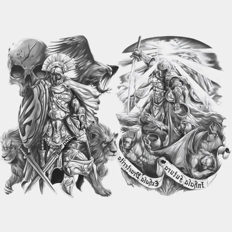 Large Temporary Tattoo Stickers, Waterproof Half Sleeve Skull Eagle Lion Angel Warrior Design, Body Art for Men Women Party Halloween