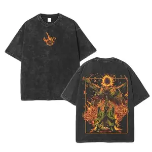 Elden Ring Malenia Lord of Frenzied Flame Vintage Acid Washed Distressed Tee Unisex Lightweight Cotton Short Sleeve Round Neck Casual Streetwear Sport Festival Daily Wear Stylish Retro Game Fan Gift Top