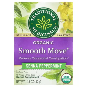 Traditional Medicinals Organic Smooth Move®, Senna Peppermint, Caffeine Free, 16 Wrapped Tea Bags, 1.13 oz (32 g)