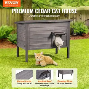 【Spotlight Day】VEVOR Outdoor Cat House Weatherproof, Feral Cat Shelter for Multiple Cats, Outdoor Wooden Cat Rabbit House with All-Round Foam Insulated, Open Roof, PVC Door Flaps, 34"L x 22"W x 27"H