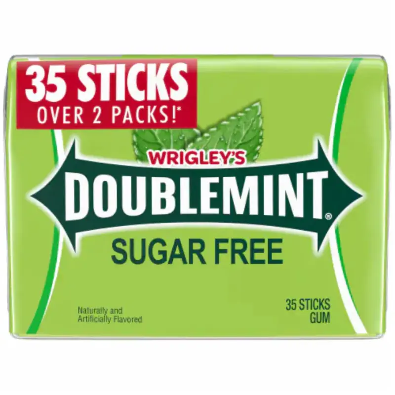 Wrigley's Doublemint Sugar Free Chewing & Bubble Gum - 2-Pack Large Pack, Low Fat, Fresh Breath Mint Snack Treat, 35ct Each, Sodium Free