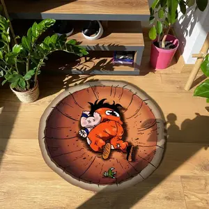 1pc Cartoon Character Round Carpet Fashion Trend Bedroom Decoration Rug Cute Cartoon Living Room Carpet Fluffy Soft Bedside Bay Window Carpet Home Washable Play Area Game Area Non-slip Floor Mat