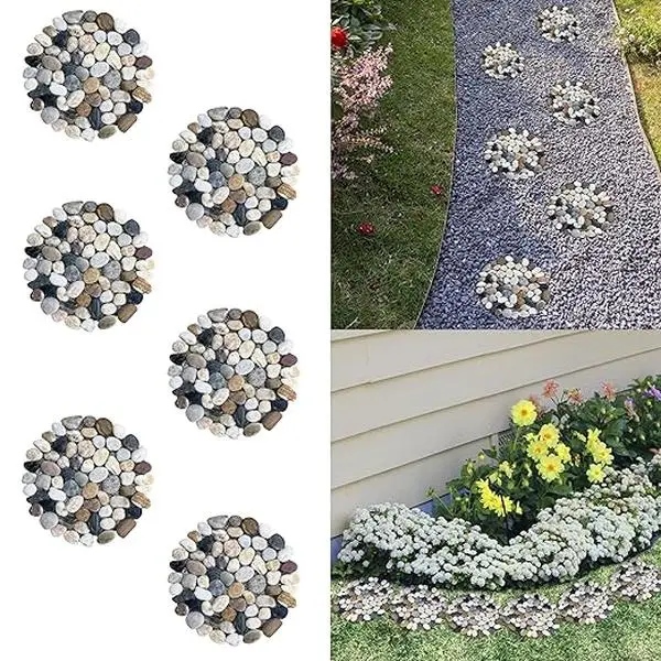 [Deals For You] Summer garden 6 Pcs 9" L × 9" W River Rock Stepping Stones, Round Pebbles Polished Gravel, Outdoor Pebble River Stone Mat for Yard Lawn Patio Pathway Landscaping (Roundness, 9'')