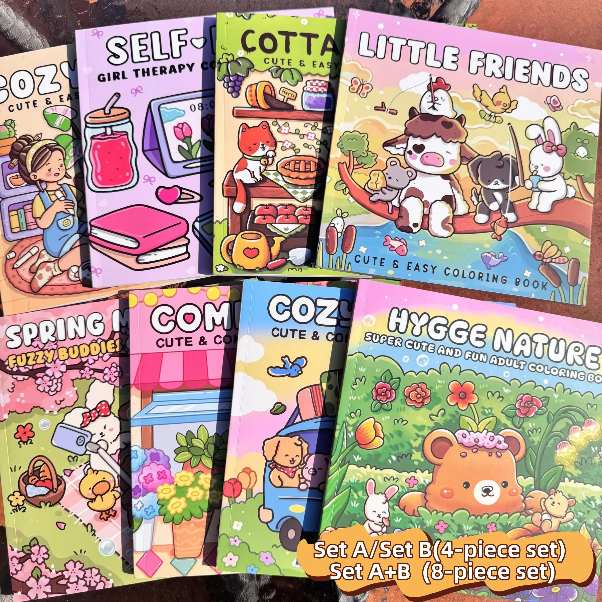 4-Piece or 8-Piece Themed Coloring Books Set, Cozy Craft Bundle, High-Quality Cute Paper Art Books with Various Patterns, Perfect for Daily Relaxation and Holiday Gifts