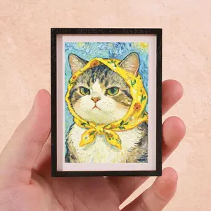 Miniature Cat Photo Frame Refrigerator Magnet, Cute Floral Headscarf Design, Romantic Starry Background, Perfect Home Decor Gift, Photo Magnets