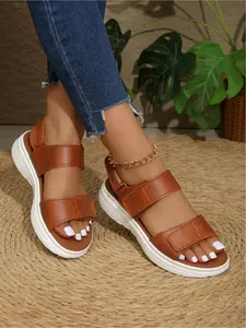 A pair of women's large-size new open-toe thick-soled Velcro sandals for outdoor wear, fashionable, simple, comfortable, lightweight, versatile, and suitable for everyday wear Casual Outdoor Sandals Open Toe Platform