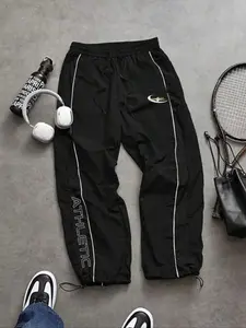 Men's Casual Sporty Long Pants, Loose Fit Drawstring Cuff, Fashionable Print, Lightweight Fabric, Perfect for Daily Wear