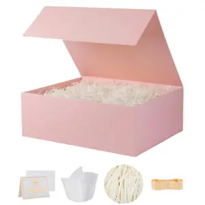 1 Pcs Pink Gift Box 9.5x6x3 inch Small Luxury Gift Box for Presents with Magnetic Lid Collapsible,Birthday,Christmas,Contains Card, Ribbon, Tissue Paper,Shredded Paper Fille