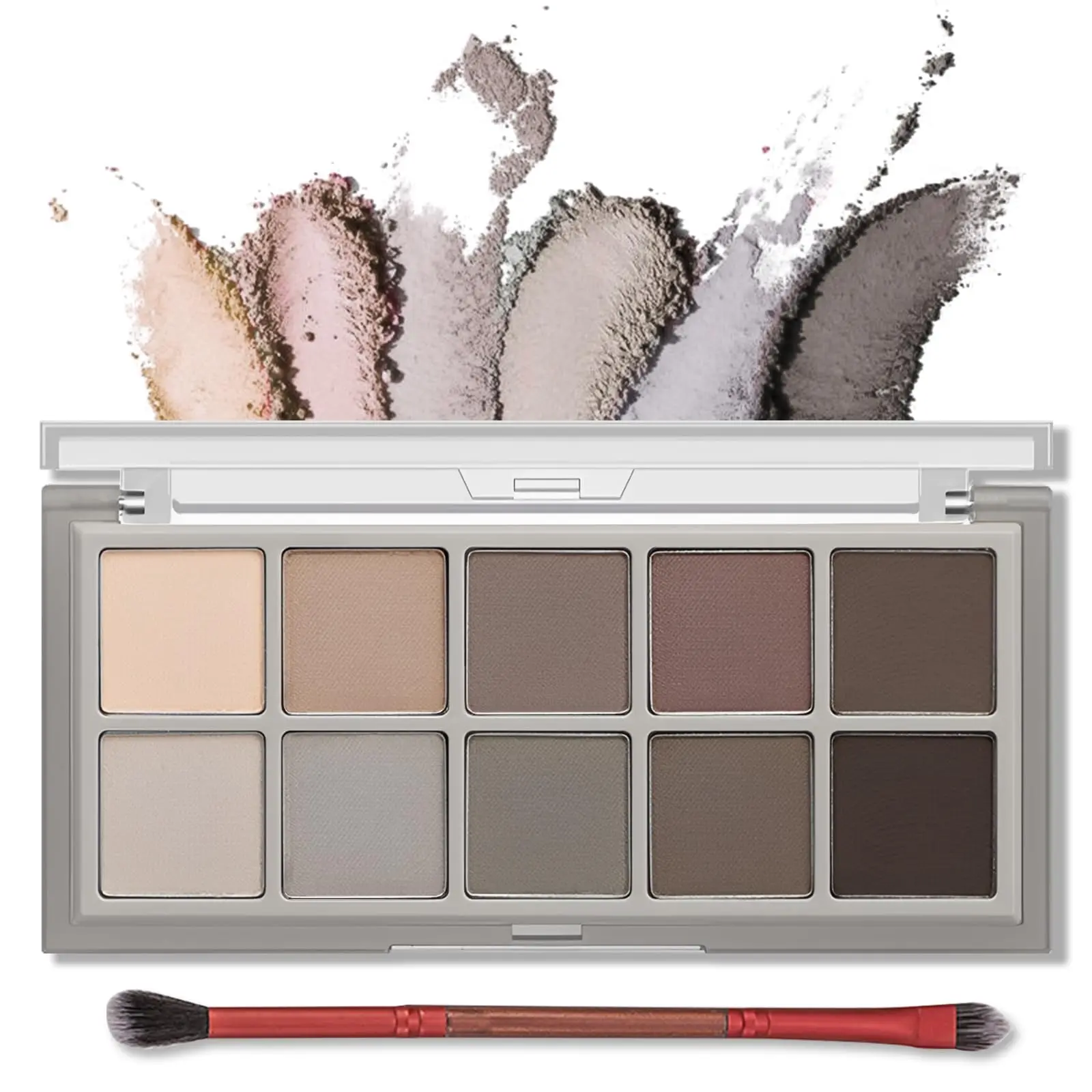 10 Colors Eyeshadow Palette Makeup - Matte Gray Taupe Naked Eye Shadow, Ultra-Blendable, Waterproof, Long Lasting, Neutral Nudes Make Up Pallet with Brush, Suitable for Older Women, Cement Daily Gift