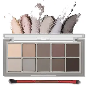10 Colors Eyeshadow Palette Makeup - Matte Gray Taupe Naked Eye Shadow, Ultra-Blendable, Waterproof, Long Lasting, Neutral Nudes Make Up Pallet with Brush, Suitable for Older Women, Cement Daily Gift