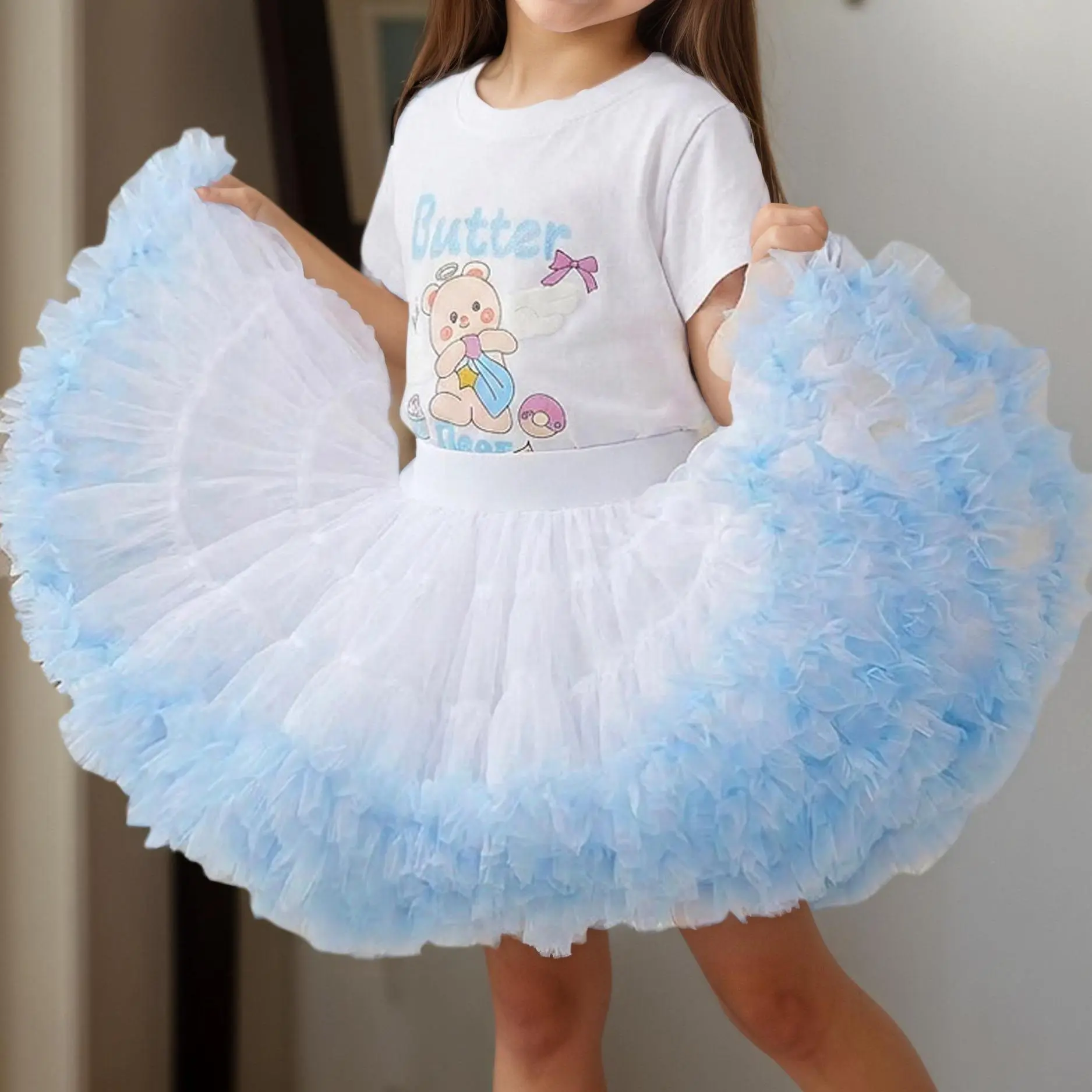 Girls' Multi-Layer Fluffy Tulle Tutu Skirt - High Stretch Waist, Ruffled Tiers, Secure Fit, Voluminous Petticoat, Ballet Wear for Versatile Occasions