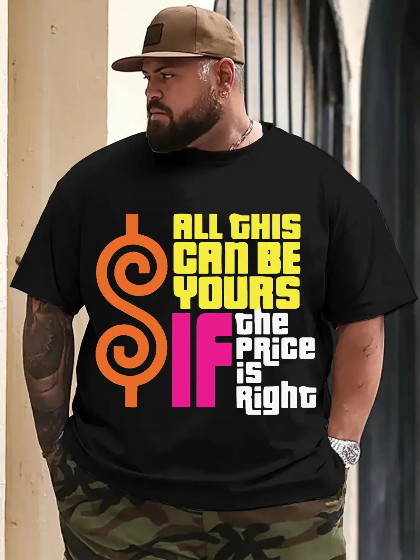 180G Plus Size T-Shirt in Black Featuring a Colorful Pattern Print, Suitable for Christmas, Easy to Wash, Perfect As Gifts