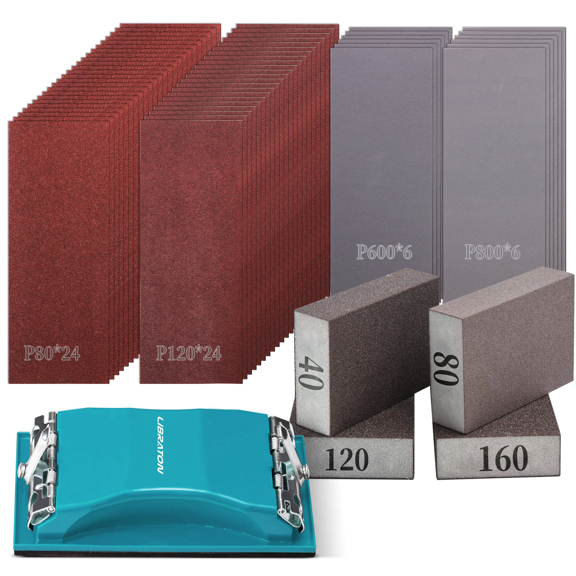 Sandpaper 65Counts, Sand Paper, Sandpaper Assortment 80/120/400/600Grit, Assorted Sandpaper for Wood, Sanding Sponges, Sanding Handle, Heavy Grit Sandpaper Sheets for Wood, Metal, Wet and Dry Sanding fathersdaygift